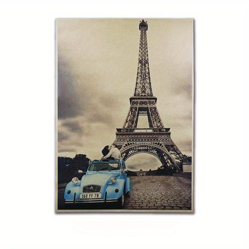 1pc Paris Eiffel Tower Nostalgic Photo Brown Paper Bar Poster Vintage Poster