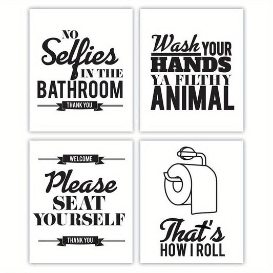 Funny Bathroom Wall Art Set Of 4 Unframed - Bathroom Signs Decor