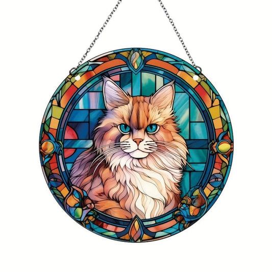 Halloween Cat Painted Glass Panel Home Decor