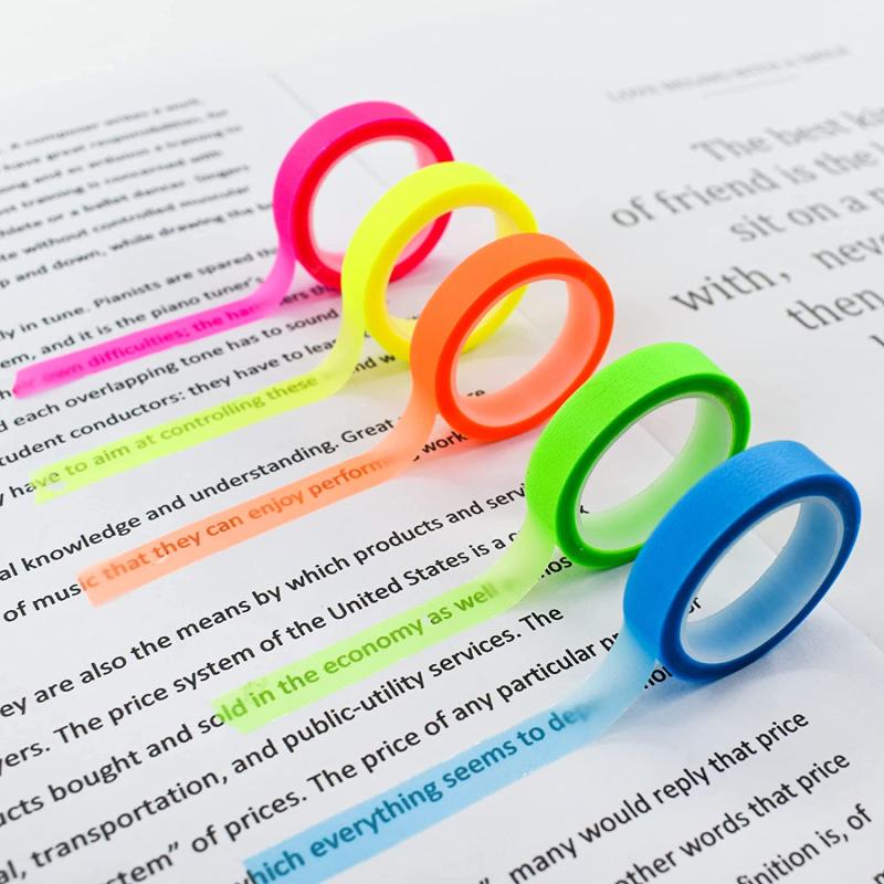 5 Roll 5 Colors Stickers Transparent Fluorescent Index Tabs Flags 5m Sticky Note