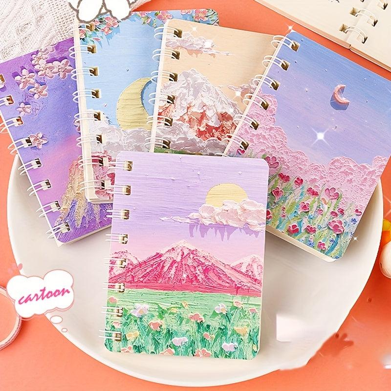 80pg Painting Landscape Coil Book A7 Mini Pocket Notepad Diary