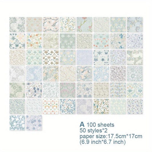 100 Sheets Vintage Floral Scrapbook Paper DIY Crafts Journals Decoupage