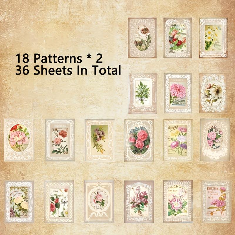 36 Lace Flower Themed Decorative Papers for Scrapbooking, Bullet Journals