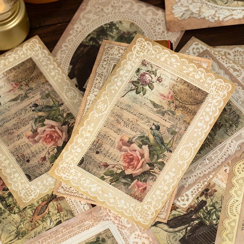 36 Lace Flower Themed Decorative Papers for Scrapbooking, Bullet Journals