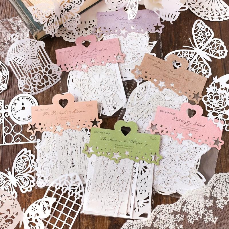 10 Sheets Vintage Hollow Out Lace Scrapbook Paper Card Non Sticky