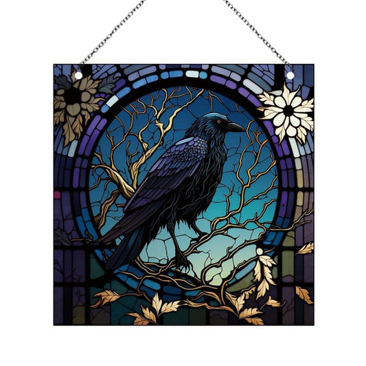 Halloween Acrylic Scary Window Hangings with Crow Design