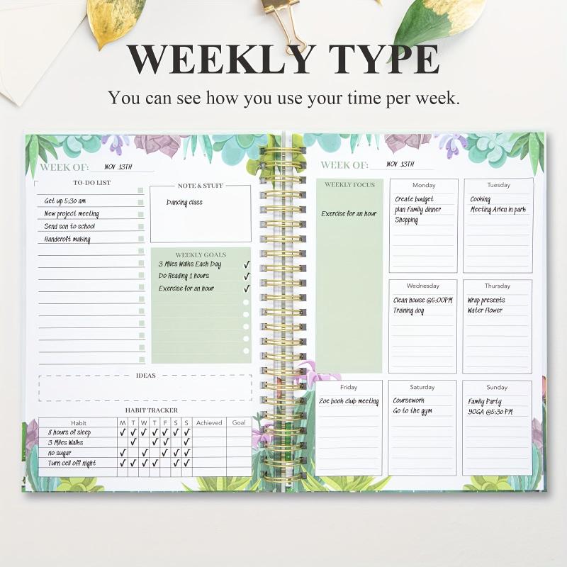 Spiral A5 Planner Notebook 53 Weeks Cactus