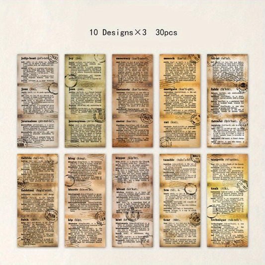 30 Sheets Retro English Diary Collage Paper Set