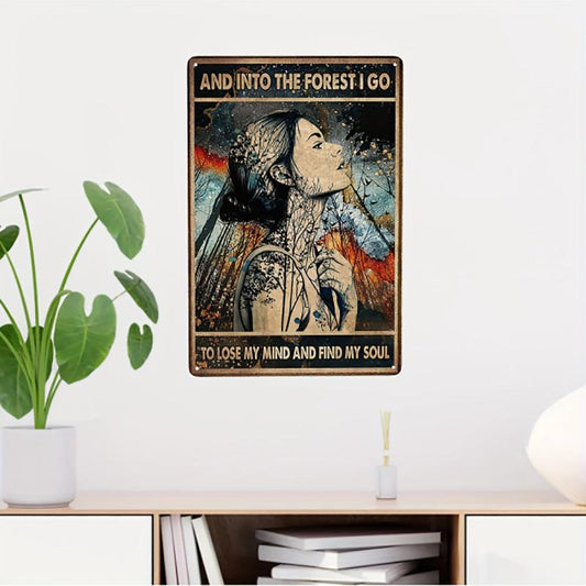 1pc Woman Forest Poster Vintage Tin Metal Sign Iron Painting Bar Garage Restaura