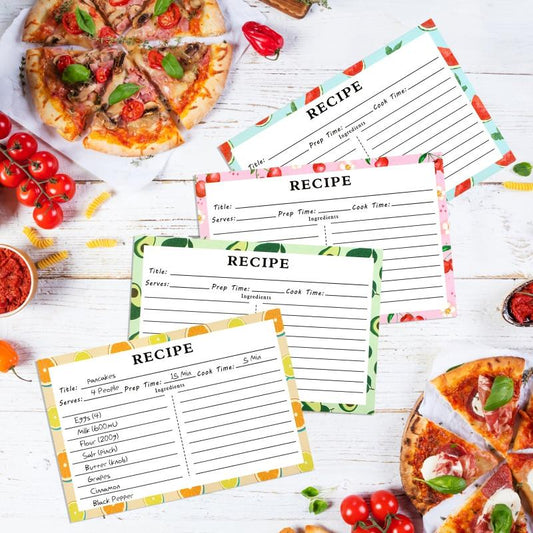 72pcs Double Sided Recipe Cards 4x6, Fruit Pattern
