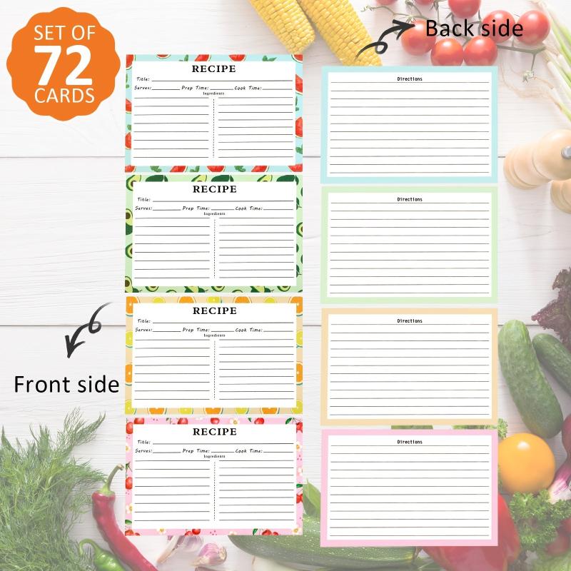 72pcs Double Sided Recipe Cards 4x6, Fruit Pattern