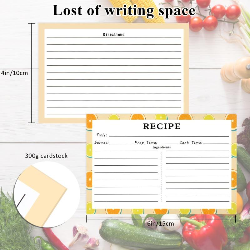 72pcs Double Sided Recipe Cards 4x6, Fruit Pattern