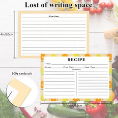 72pcs Double Sided Recipe Cards 4x6, Fruit Pattern