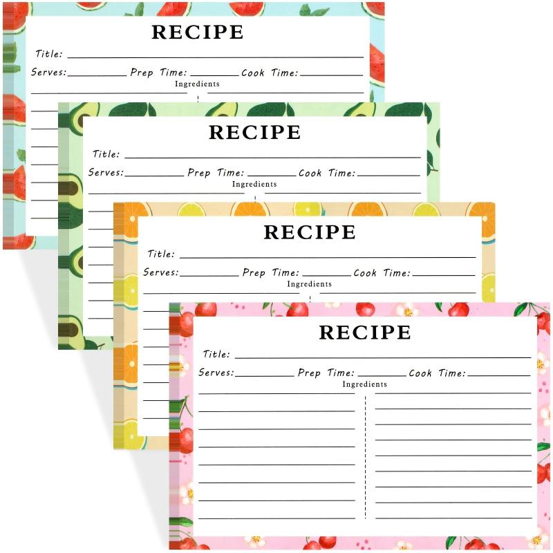 72pcs Double Sided Recipe Cards 4x6, Fruit Pattern