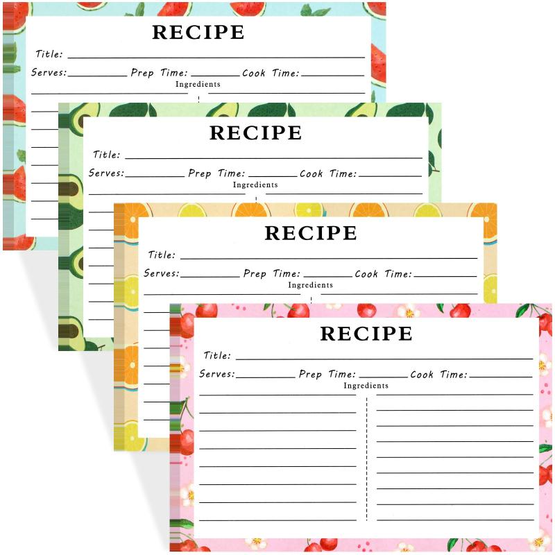 72pcs Double Sided Recipe Cards 4x6, Fruit Pattern