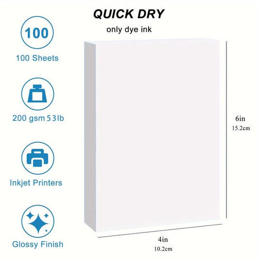 Glossy Photo Paper 10x15 cm 100 Sheets 53lb 200gsm