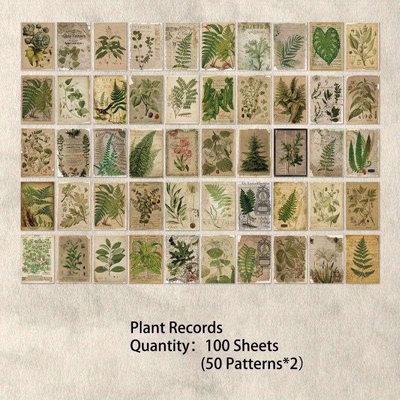 100 Sheets Vintage Scrapbook Papers Literary Plant Flowers Note Paper