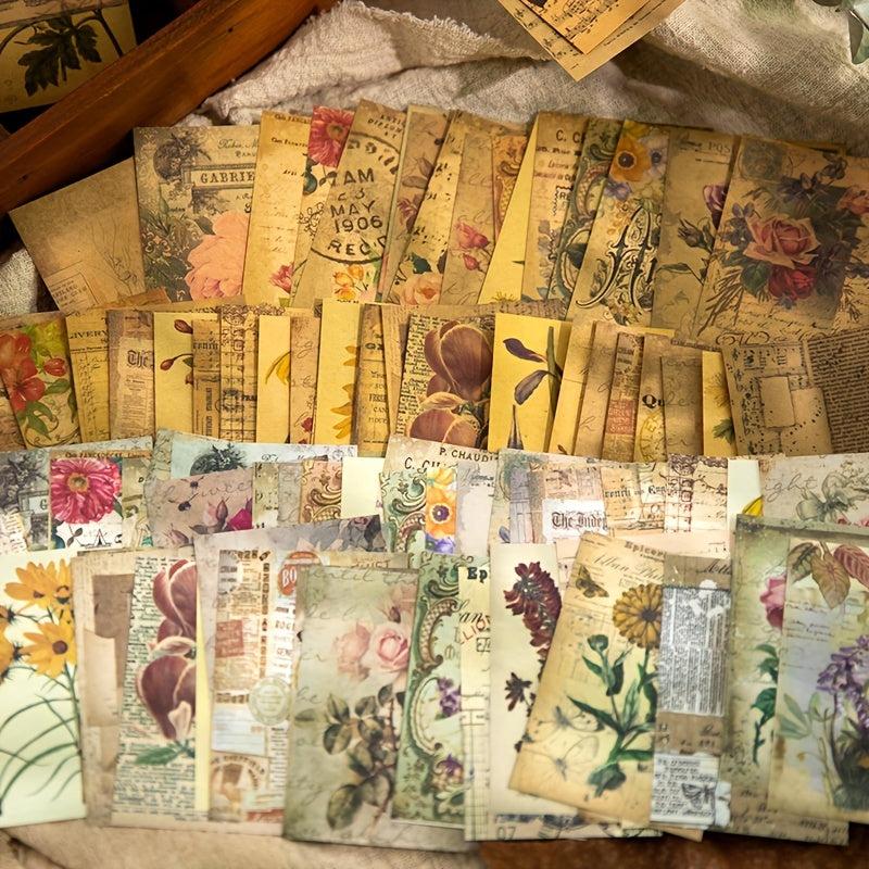 100 Sheets Vintage Scrapbook Papers Literary Plant Flowers Note Paper