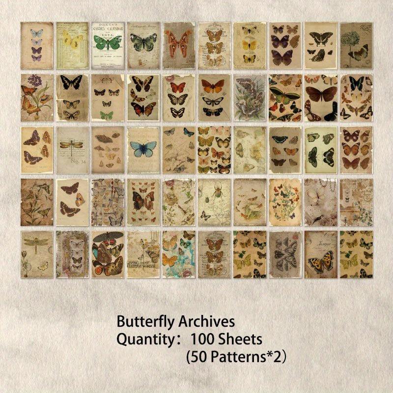 100 Sheets Vintage Scrapbook Papers Literary Plant Flowers Note Paper