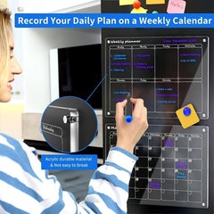 2pcs Acrylic Magnetic Calendar For Fridge Monthly And Weekly Planning