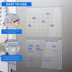 2pcs Acrylic Magnetic Calendar For Fridge Monthly And Weekly Planning