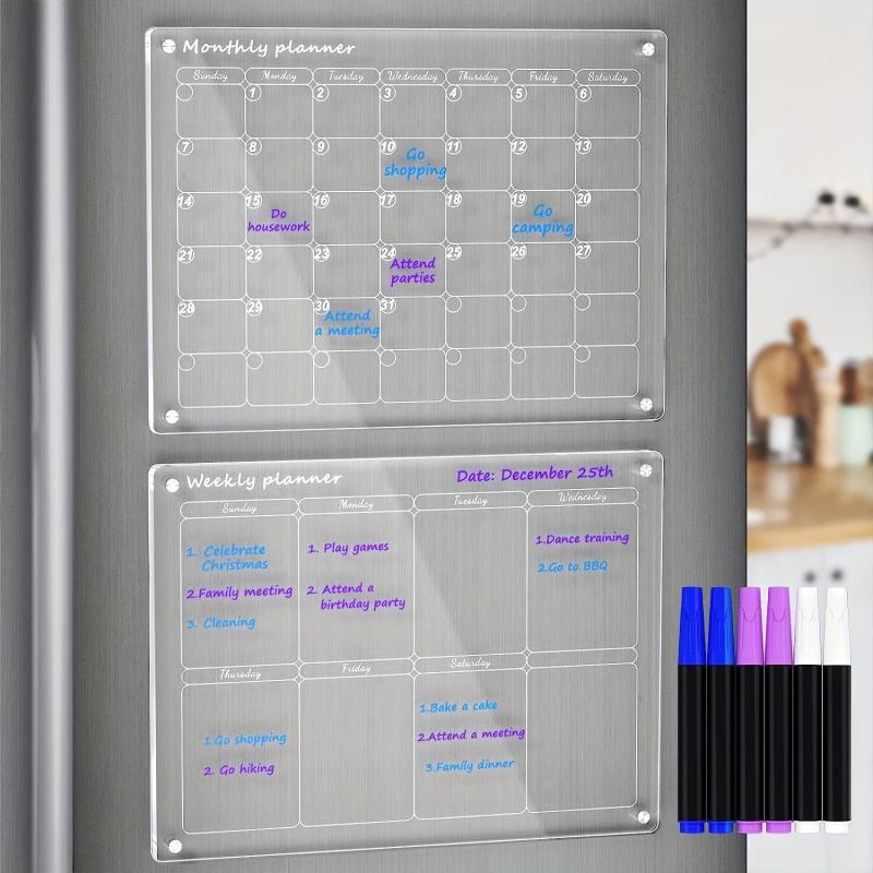 2pcs Acrylic Magnetic Calendar For Fridge Monthly And Weekly Planning