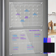 2pcs Acrylic Magnetic Calendar For Fridge Monthly And Weekly Planning