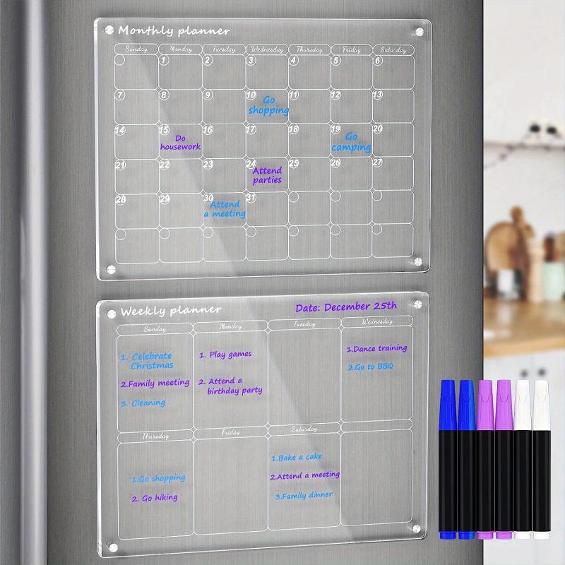 2pcs Acrylic Magnetic Calendar For Fridge Monthly And Weekly Planning