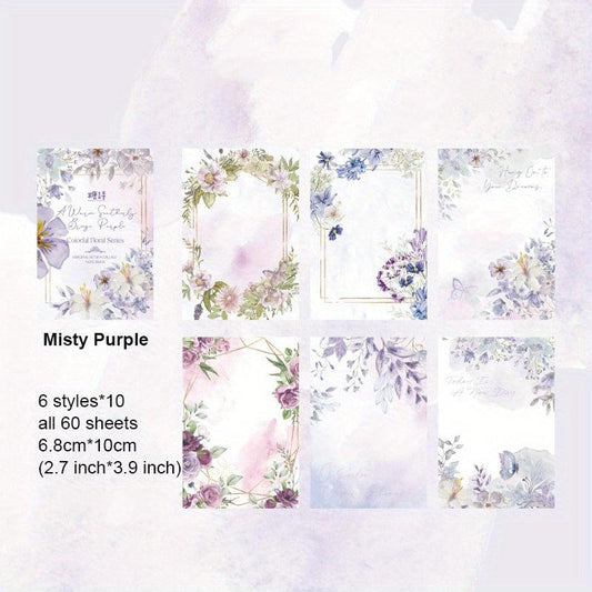 60pcs Vintage Floral Watercolor Scrapbook Paper for DIY Journals