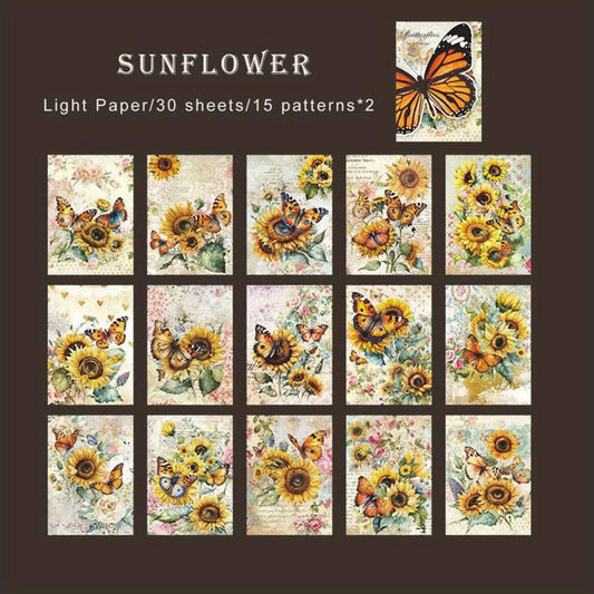 30pcs Vintage Butterfly & Flower Diary Clipping Paper for Journal Decor