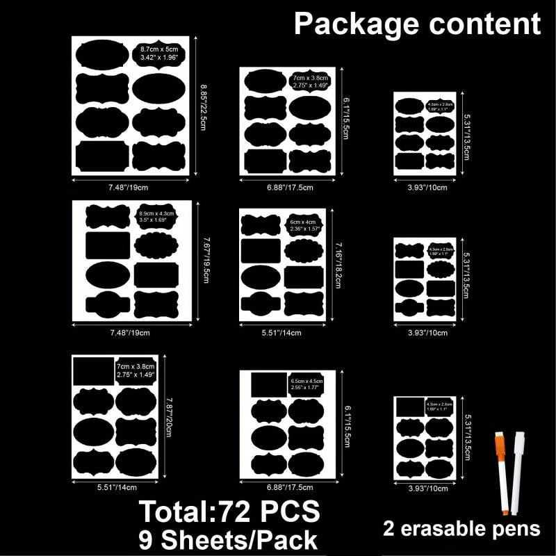 72pcs Chalkboard Label Set, 2 Marker, Reusable Waterproof Chalk Label