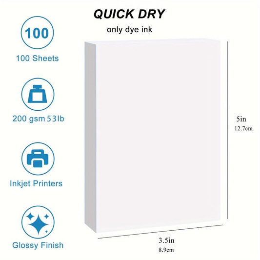 Glossy Photo Paper 3.5x5 100 Sheets 53lb 200Gsm Blank Back