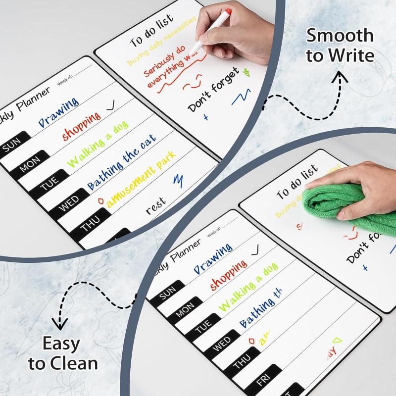 2pcs Magnetic Weekly Dry Erase Board For Fridge Notepad