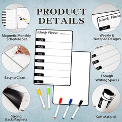 2pcs Magnetic Weekly Dry Erase Board For Fridge Notepad