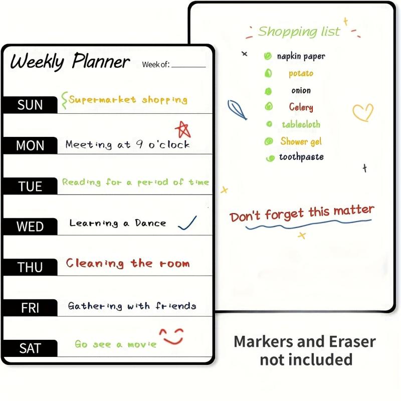 2pcs Magnetic Weekly Dry Erase Board For Fridge Notepad