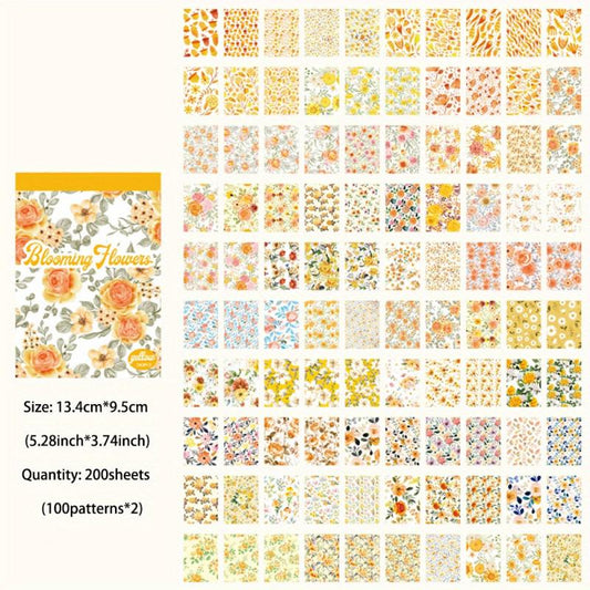 Vintage Yellow Flowers Scrapbook Paper - 200 Sheets