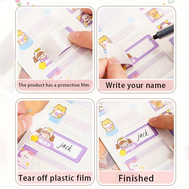 Waterproof Name Stickers Cartoon Labels Personalized Kids School Stationery