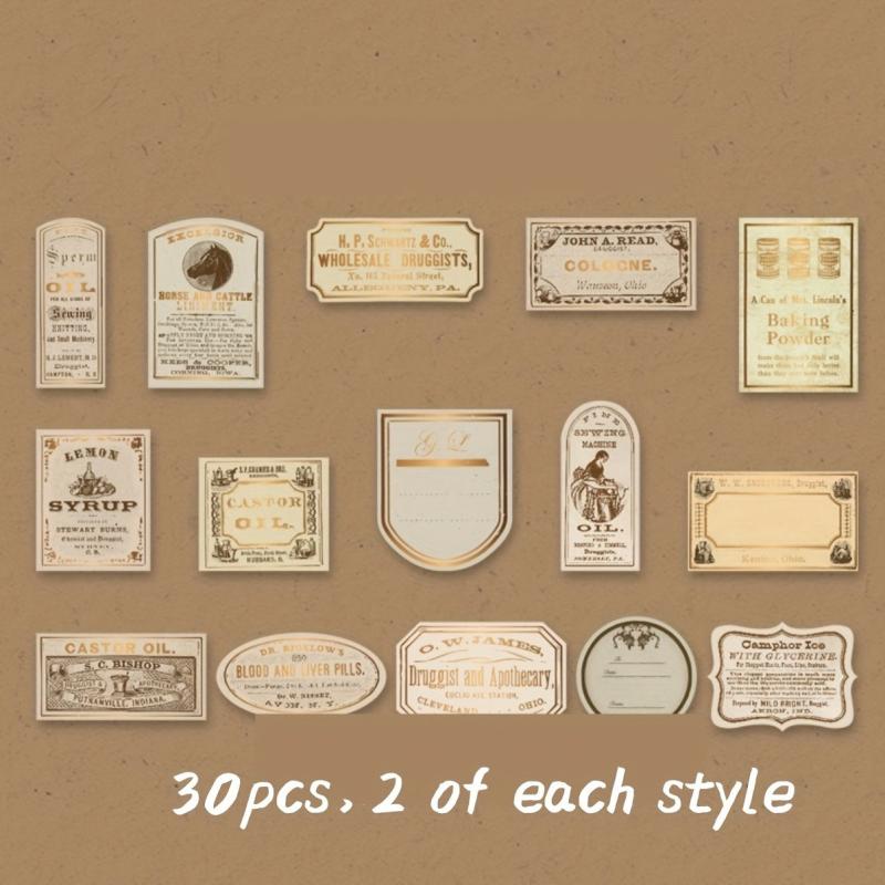 30pcs Bronzing Banknote Note Sticker Retro DIY Scrapbook Decoration