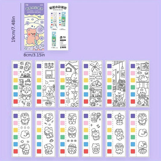 12 Pages Animal Watercolor Coloring Memo Book Hand-painted Message Card