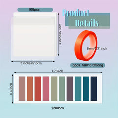 1305pcs Label Sticker Set Index Stickers 1200 Pieces Transparent Sticky Notes