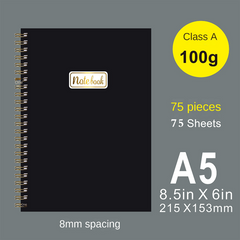 A5 Coil Loose leaf Notebook Daily Work Plan Blank Horizontal Line 75 Sheets