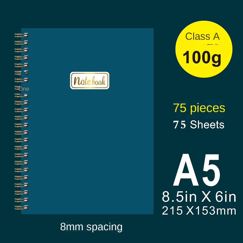 A5 Coil Loose leaf Notebook Daily Work Plan Blank Horizontal Line 75 Sheets