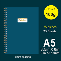A5 Coil Loose leaf Notebook Daily Work Plan Blank Horizontal Line 75 Sheets