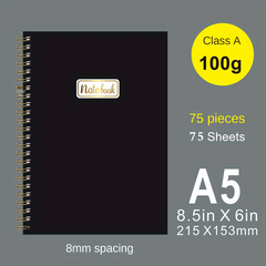 A5 Coil Loose leaf Notebook Daily Work Plan Blank Horizontal Line 75 Sheets