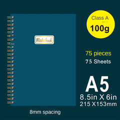 A5 Coil Loose leaf Notebook Daily Work Plan Blank Horizontal Line 75 Sheets