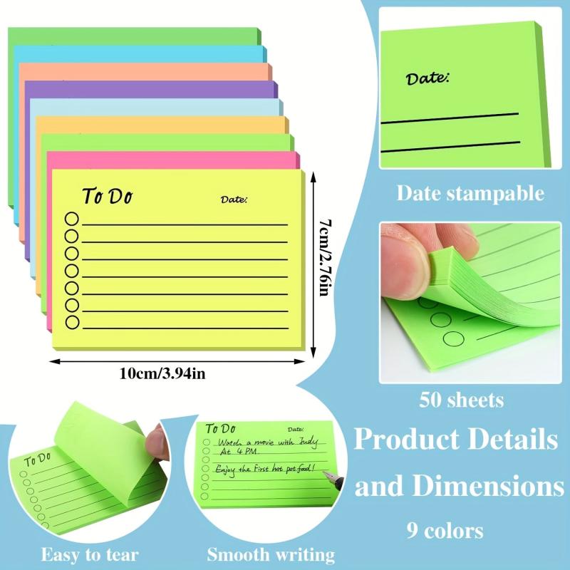 50pcs Fluorescent Sticky Notes Set, 450 Date Memo Pads, Office Stickers