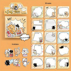 36pcs Cartoon Cat Sticker Stationery Set & Memo Pad