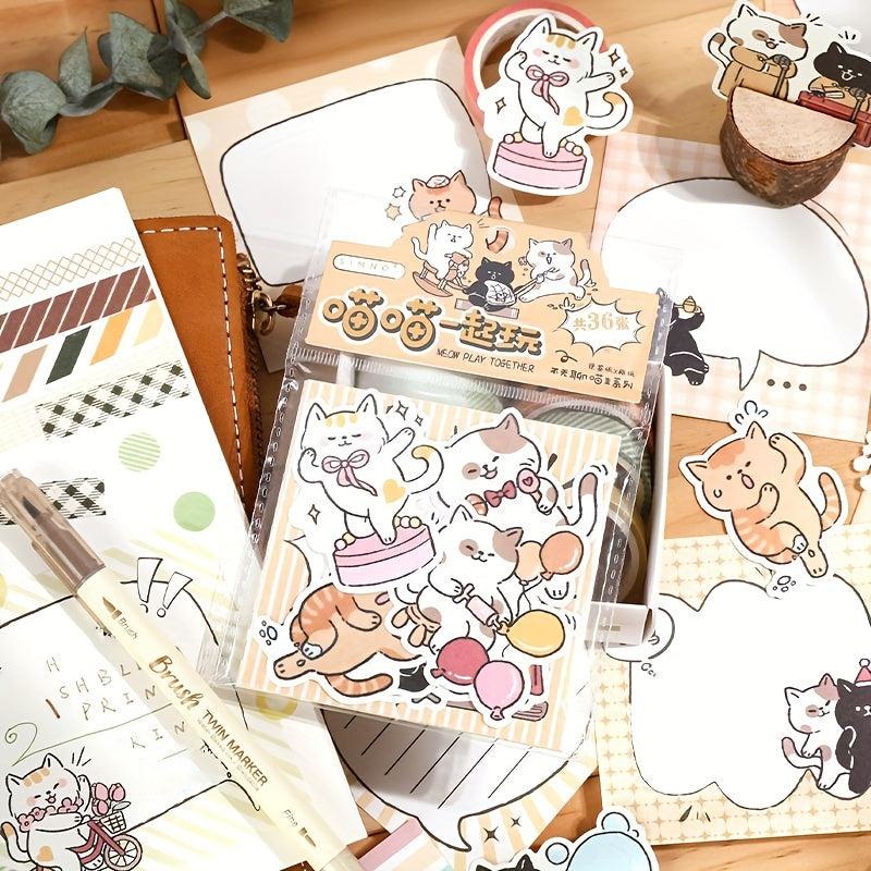 36pcs Cartoon Cat Sticker Stationery Set & Memo Pad