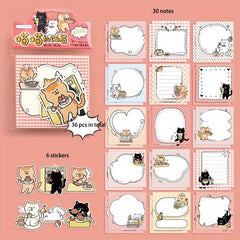 36pcs Cartoon Cat Sticker Stationery Set & Memo Pad