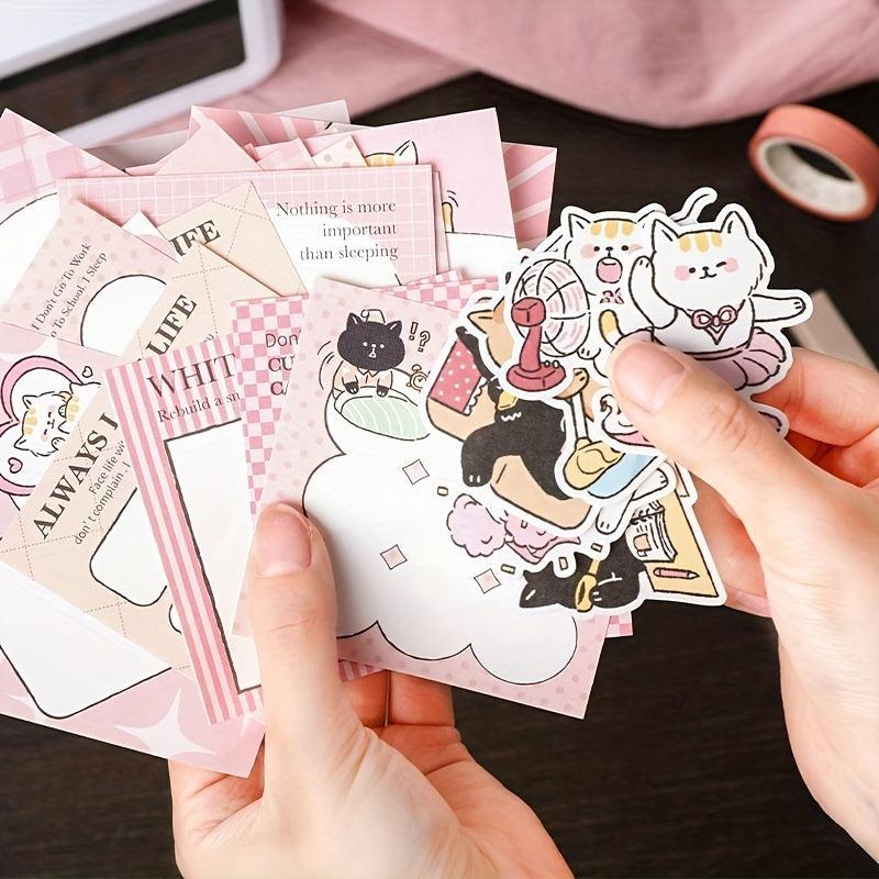 36pcs Cartoon Cat Sticker Stationery Set & Memo Pad